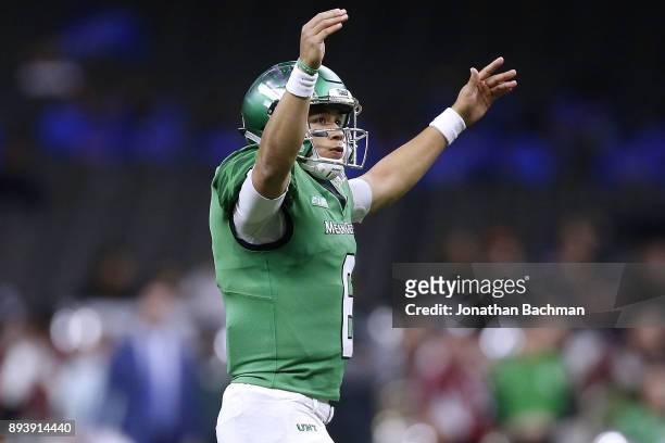 Mason Fine of the North Texas Mean Green celebrates a touchdown in the first half against the Troy Trojans during the R+L Carriers New Orleans Bowl...