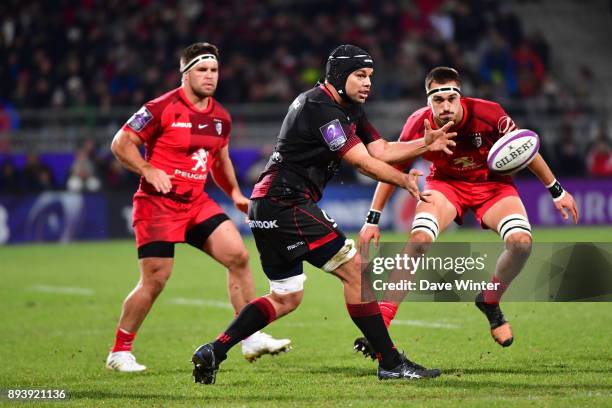 Francois Van Der Merwe of Lyon during the European Rugby Challenge Cup match between Lyon OU and Stade Toulousain at Stade Gerland on December 16,...