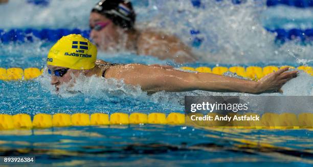 Sarah Sjoestroem from Sweden during the Women's 100m Butterfly Semi-Final on December 16, 2017 in Copenhagen, Denmark.