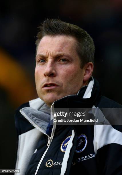 Neil Harris, manager of Millwall looks on prior to the Sky Bet Championship match between Millwall and Middlesbrough at The Den on December 16, 2017...