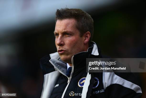 Neil Harris, manager of Millwall looks on prior to the Sky Bet Championship match between Millwall and Middlesbrough at The Den on December 16, 2017...