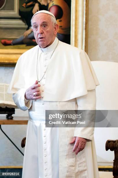 Pope Francis attends an audience with President of Ecuador Lenin Moreno Garces at the Apostolic Palace on December 16, 2017 in Vatican City, Vatican....