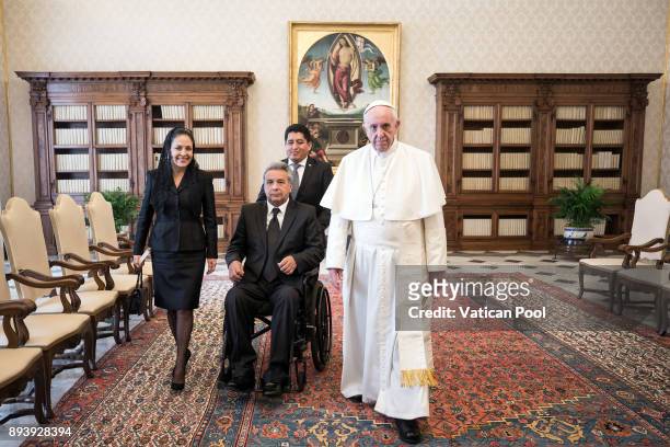 Pope Francis meets President of Ecuador Lenin Moreno Garces and his wife Rocio Gonzalez Navas at the Apostolic Palace on December 16, 2017 in Vatican...