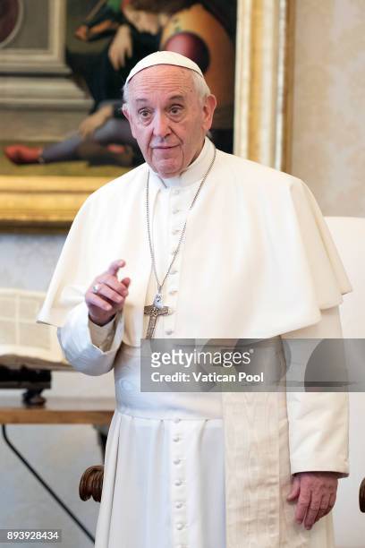 Pope Francis attends an audience with President of Ecuador Lenin Moreno Garces at the Apostolic Palace on December 16, 2017 in Vatican City, Vatican....