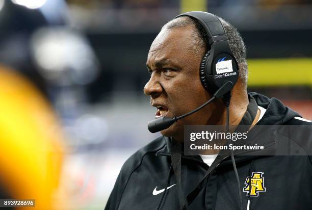 North Carolina A&T Aggies head football coach Rod Broadway reacts during the bowl game between the North Carolina A&T Aggies and the Grambling State...