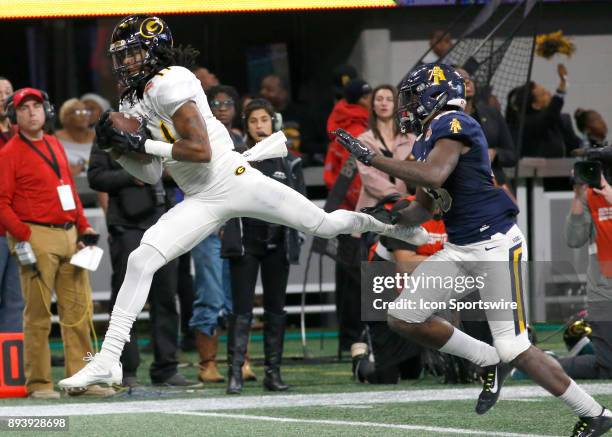 Dedrick Shy intercepts an Aggies pass during the bowl game between the North Carolina A&T Aggies and the Grambling State Tigers on December 16, 2017...
