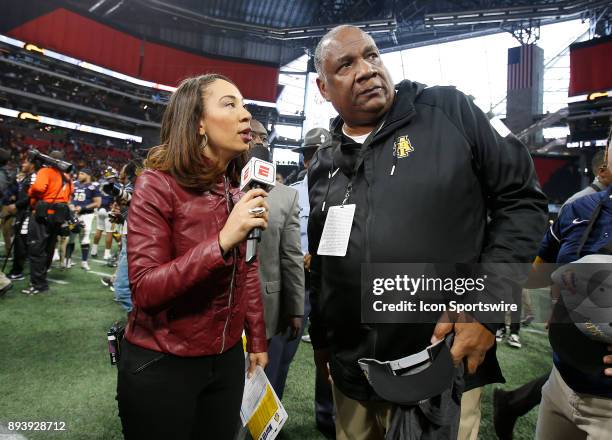 Aggies head Coach Rod Broadway is interviewed by an ESPN reports after winnning the bowl game between the North Carolina A&T Aggies and the Grambling...