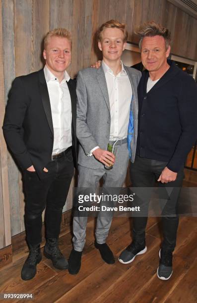 Jack Ramsay, Alexander Ramsay and Gordon Ramsay attend Alexander Dundas's 18th birthday party hosted by Lord and Lady Dundas on December 16, 2017 in...