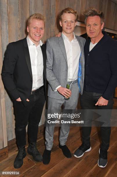 Jack Ramsay, Alexander Ramsay and Gordon Ramsay attend Alexander Dundas's 18th birthday party hosted by Lord and Lady Dundas on December 16, 2017 in...
