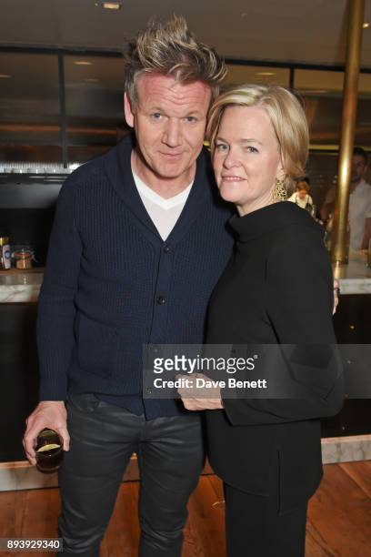 Gordon Ramsay and Ruth Kennedy, Lady Dundas, attend Alexander Dundas's 18th birthday party hosted by Lord and Lady Dundas on December 16, 2017 in...