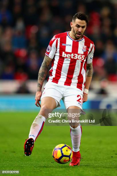 Geoff Cameron of Stoke City in action during the Premier League match between Stoke City and West Ham United at Bet365 Stadium on December 16, 2017...