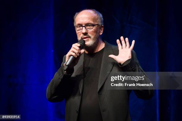 German comedian and singer Hans Werner Olm performs live on stage during a concert at the Ernst-Reuter-Saal on December 16, 2017 in Berlin, Germany.