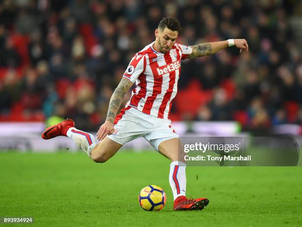 Geoff Cameron of Stoke City during the Premier League match between Stoke City and West Ham United at Bet365 Stadium on December 16, 2017 in Stoke on...