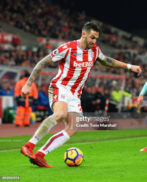 Geoff Cameron of Stoke City during the Premier League match between Stoke City and West Ham United at Bet365 Stadium on December 16, 2017 in Stoke on...
