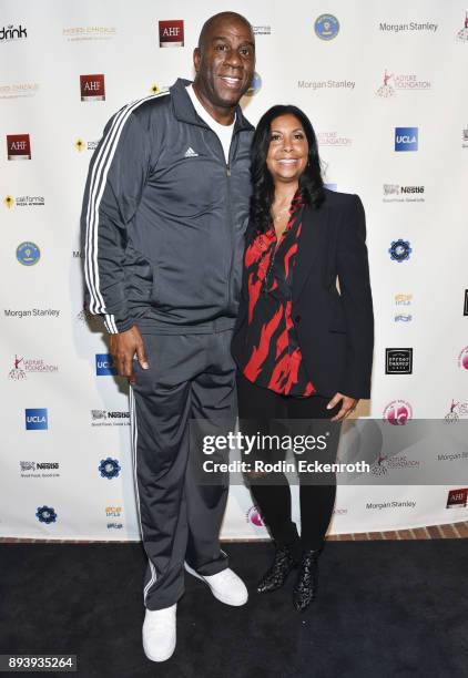 Los Angeles Lakers president of basketball operations Magic Johnson and philanthropist / businesswoman Cookie Johnson pose for portrait at the 6th...