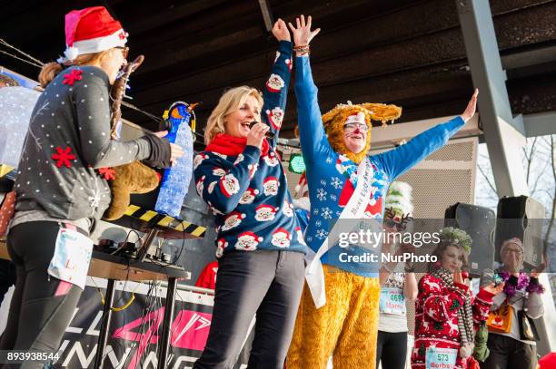 Irene Moors, Dutch comedian, TV personality, singer, and host takes part in an Ugly Christmas Sweater Run on December 16, 2017 in The Vondelpark in...