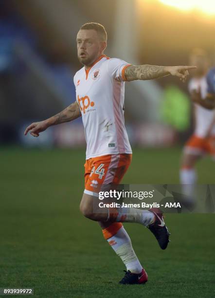 Jay Spearing of Blackpool during the Sky Bet League One match between Shrewsbury Town and Blackpool at New Meadow on December 16, 2017 in Shrewsbury,...