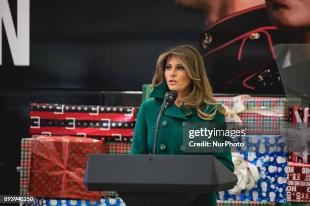 First Lady Melania Trump visited Joint Base Anacostia-Bolling in Washington, D.C., where she joined military families for the Marine Corps' annual...