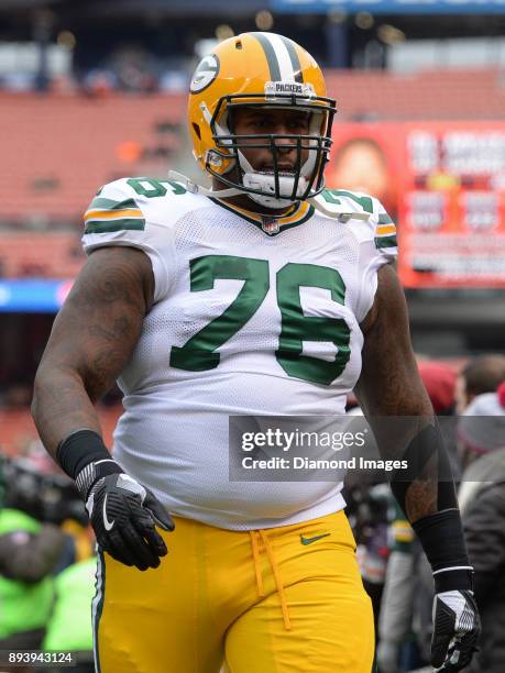 Defensive tackle Mike Daniels of the Green Bay Packers walks off the field prior to a game on December 10, 2017 against the Cleveland Browns at...