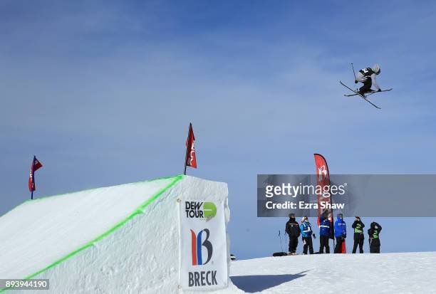 James Woods of Great Britain competes in the men's ski Slopestyle Final during Day 4 of the Dew Tour on December 16, 2017 in Breckenridge, Colorado.