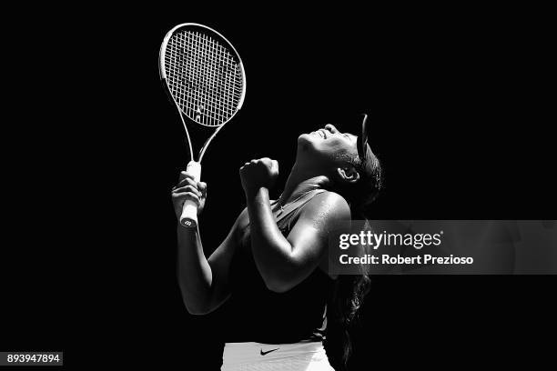 Destanee Aiava of Australia celebrates a win in her match against Tammi Patterson of Australia during the Australian Open December Showdown at...