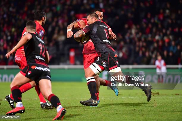 Taiasina Tuifua of Lyon during the European Rugby Challenge Cup match between Lyon OU and Stade Toulousain at Stade Gerland on December 16, 2017 in...