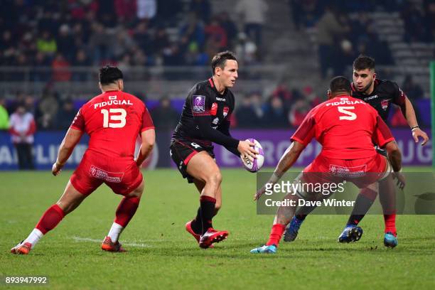 Mike Harris of Lyon during the European Rugby Challenge Cup match between Lyon OU and Stade Toulousain at Stade Gerland on December 16, 2017 in Lyon,...