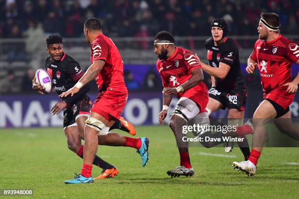 Jone Tuva of Lyon during the European Rugby Challenge Cup match between Lyon OU and Stade Toulousain at Stade Gerland on December 16, 2017 in Lyon,...