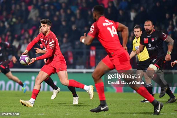 Romain Ntamack of Toulouse during the European Rugby Challenge Cup match between Lyon OU and Stade Toulousain at Stade Gerland on December 16, 2017...