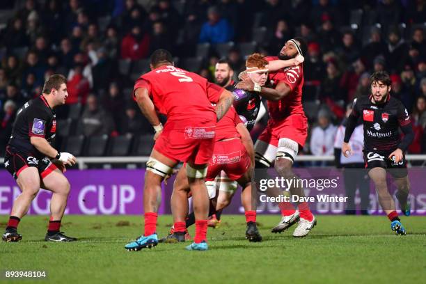 Felix Lambey of Lyon during the European Rugby Challenge Cup match between Lyon OU and Stade Toulousain at Stade Gerland on December 16, 2017 in...