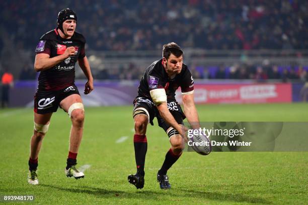 Julien Puricelli of Lyon and Theophile Cotte of Lyon during the European Rugby Challenge Cup match between Lyon OU and Stade Toulousain at Stade...