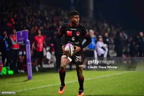 Jone Tuva of Lyon during the European Rugby Challenge Cup match between Lyon OU and Stade Toulousain at Stade Gerland on December 16, 2017 in Lyon,...