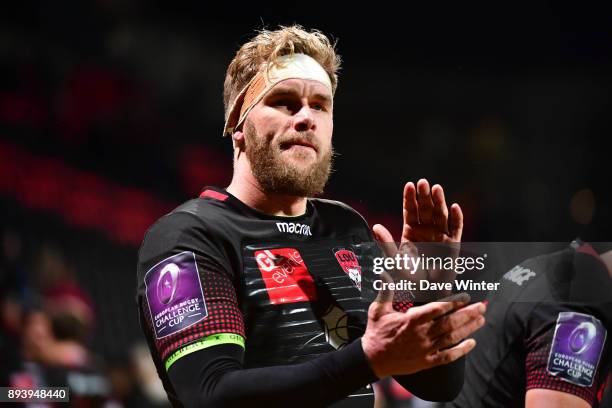 Josh Bekhuis of Lyon following the European Rugby Challenge Cup match between Lyon OU and Stade Toulousain at Stade Gerland on December 16, 2017 in...