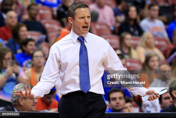 Florida head coach Mike White on the sidelines in a 71-69 loss against Clemson during the Orange Bowl Basketball Classic at the BB&T Center in...