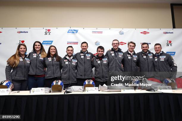 Olympic team nominees from left, Erin Hamlin, Summer Britcher, Emily Sweeney, Jayson Terdiman, Matt Mortensen, Andrew Sherk, Justin Krewson, Tucker...