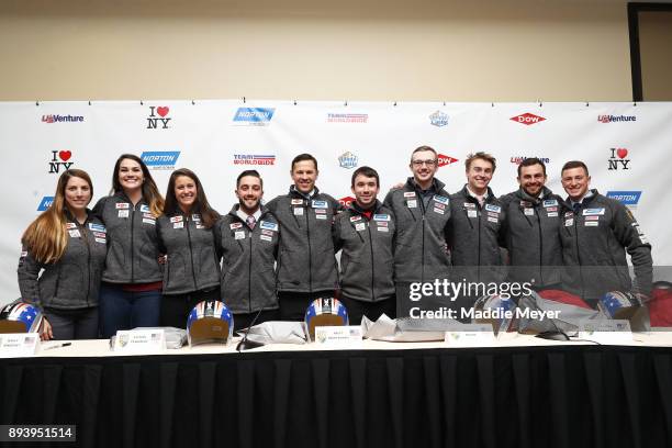 Olympic team nominees from left, Erin Hamlin, Summer Britcher, Emily Sweeney, Jayson Terdiman, Matt Mortensen, Andrew Sherk, Justin Krewson, Tucker...