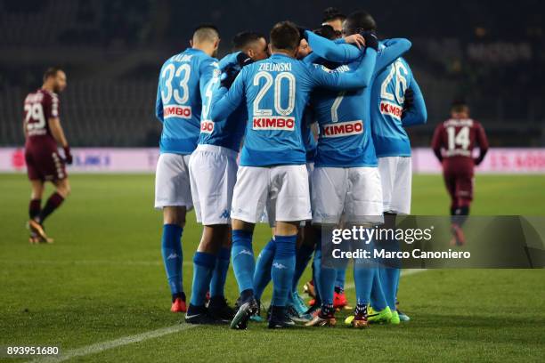 Players of SSC Napoli celebrate after the 0-1 goal scored by Kalidou Koulibaly during the Serie A football match between Torino Fc and Ssc Napoli....