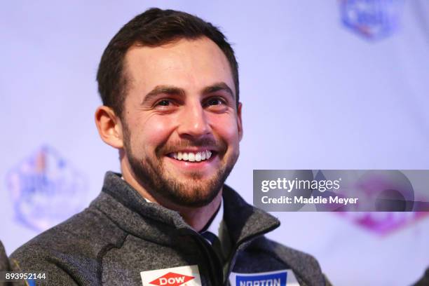 Chris Mazdzer looks on during the Ice Ball to honor the nominees to the USA Olympic team at the Conference Center at Lake Placid on December 16, 2017...