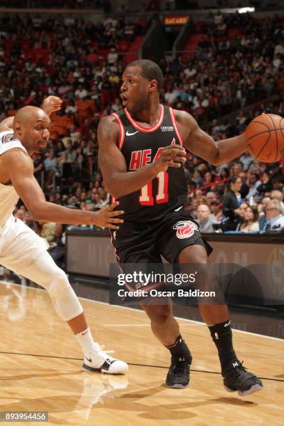 Dion Waiters of the Miami Heat handles the ball against the LA Clippers on December 16, 2017 at American Airlines Arena in Miami, Florida. NOTE TO...