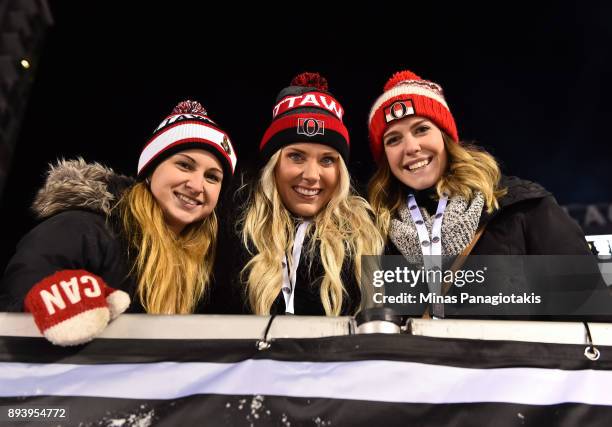 Fans cheer as the Ottawa Senators take on the Montreal Canadiens during the 2017 Scotiabank NHL100 Classic at Lansdowne Park on December 16, 2017 in...