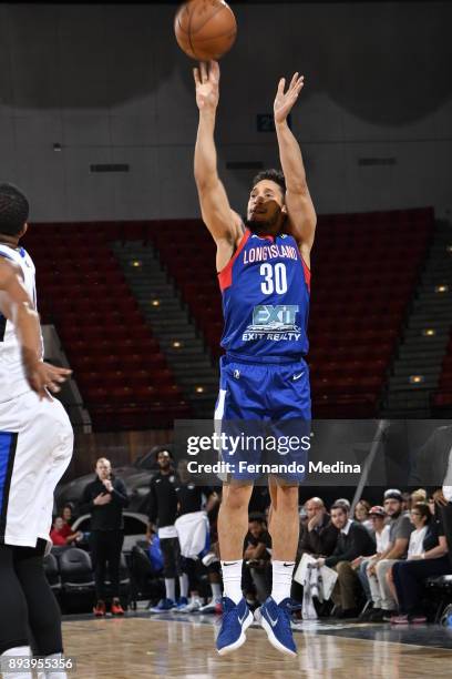 Jeremy Senglin of the Long Island Nets shoots against the Lakeland Magic during the game on December 16, 2017 at RP Funding Center in Lakeland,...