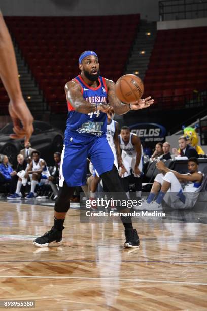 Moore of the Long Island Nets passes the ball against the Lakeland Magic during the game on December 16, 2017 at RP Funding Center in Lakeland,...