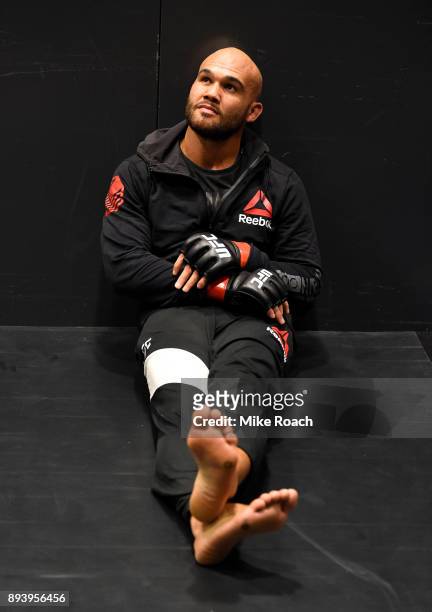 Robbie Lawler relaxes backstage during the UFC Fight Night event at Bell MTS Place on December 16, 2017 in Winnipeg, Manitoba, Canada.