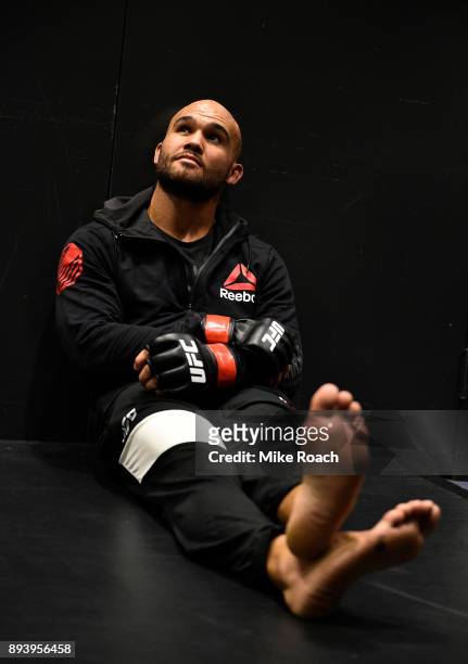 Robbie Lawler relaxes backstage during the UFC Fight Night event at Bell MTS Place on December 16, 2017 in Winnipeg, Manitoba, Canada.