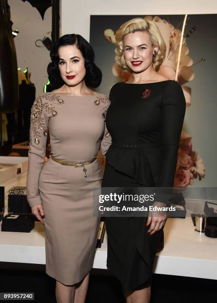 Burlesque dancer Dita Von Teese and glamour model Gia Genevieve attend the launch of Dita Von Teese and luxury fragrance brand Heretic Parfum's...