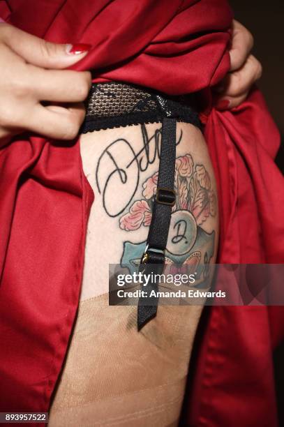 Denise Molina, tattoo and fashion detail, attends the launch of Dita Von Teese and luxury fragrance brand Heretic Parfum's candle and fragrance...