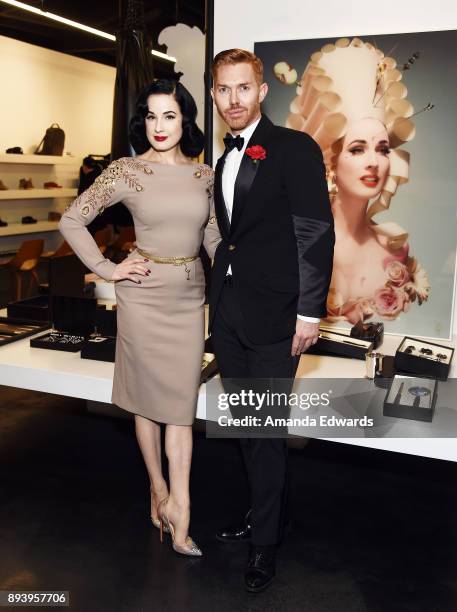 Burlesque dancer Dita Von Teese and Heretic Parfum founder Douglas Little attend the launch of Dita Von Teese and luxury fragrance brand Heretic...