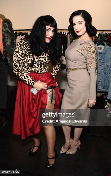 Burlesque dancer Dita Von Teese and Denise Molina attend the launch of Dita Von Teese and luxury fragrance brand Heretic Parfum's candle and...