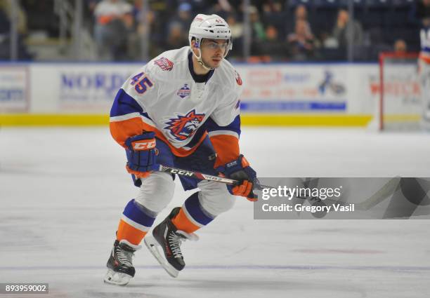 Shane Prince of the Bridgeport Sound Tigers looks for a pass during a game against the Wilkes-Barre/Scranton Penguins at the Webster Bank Arena on...