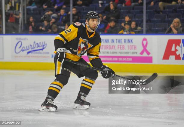 Zach Aston-Reese of the Wilkes-Barre/Scranton Penguins looks to receive a pass during a game against the Bridgeport Sound Tigers at the Webster Bank...